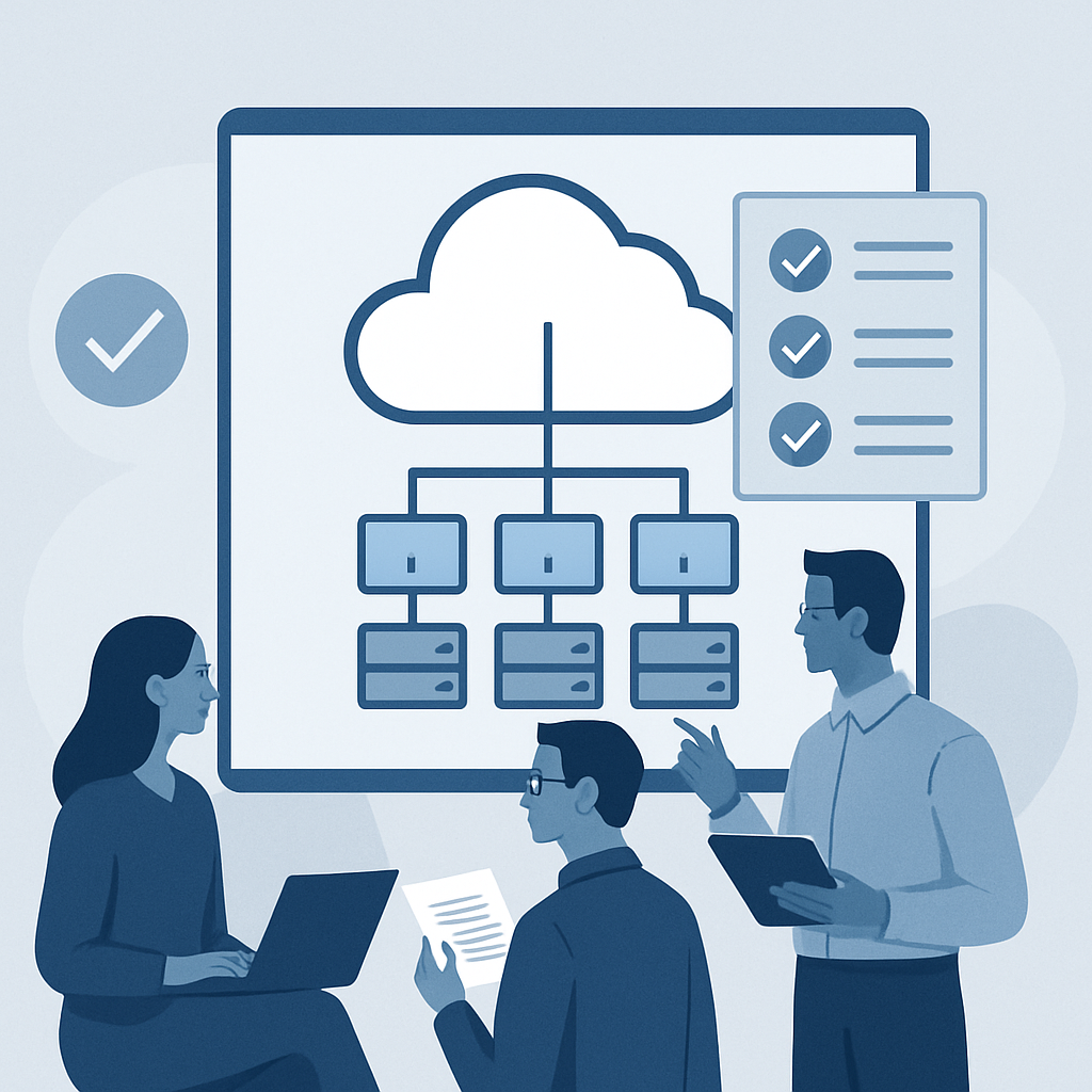 a clean modern illustration representing an infrastructure and cloud readiness assessment
