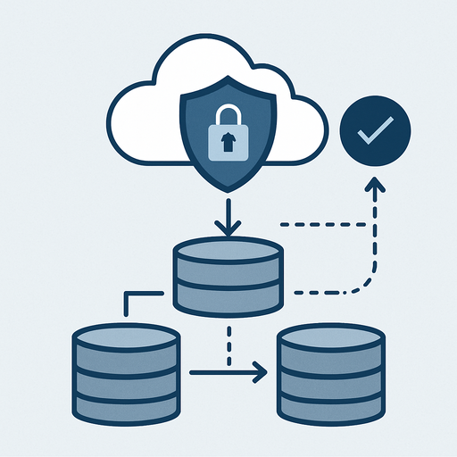 a clean modern illustration representing data protection backups and disaster recovery in a cloud environment