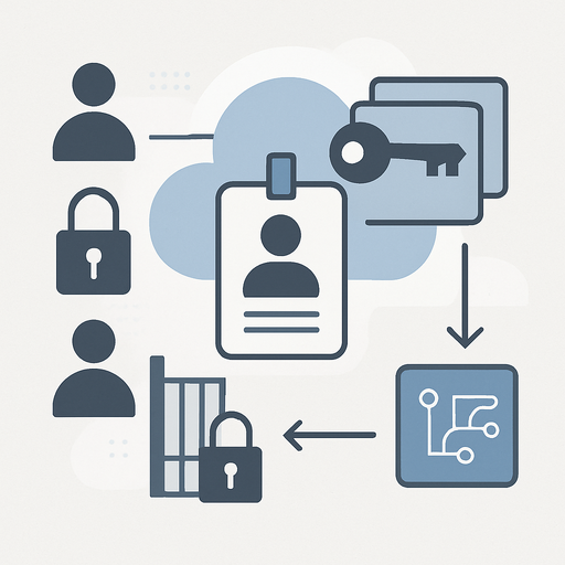 a clean modern illustration representing identity access and privilege management in a cloud environment