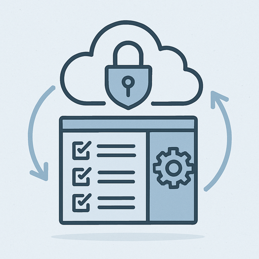 a clean modern illustration representing secure operations and ongoing enablement in a cloud environment