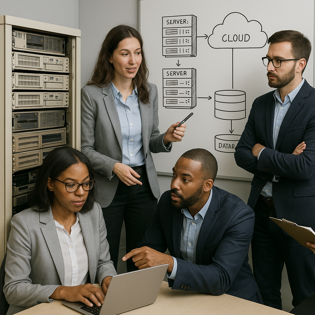 A professional services team collaborates around l